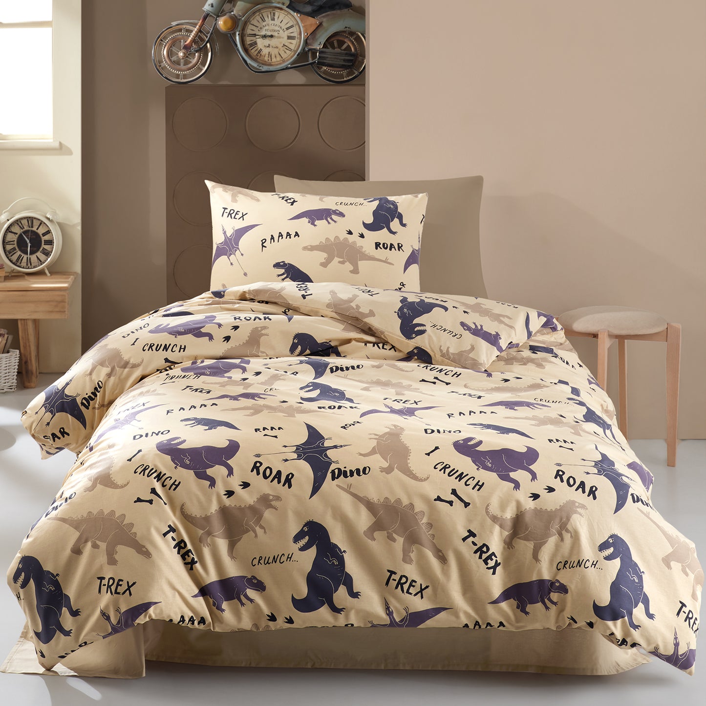 Dino %100 Pamuk Ranforce Tek Kişilik Nevresim Takımı