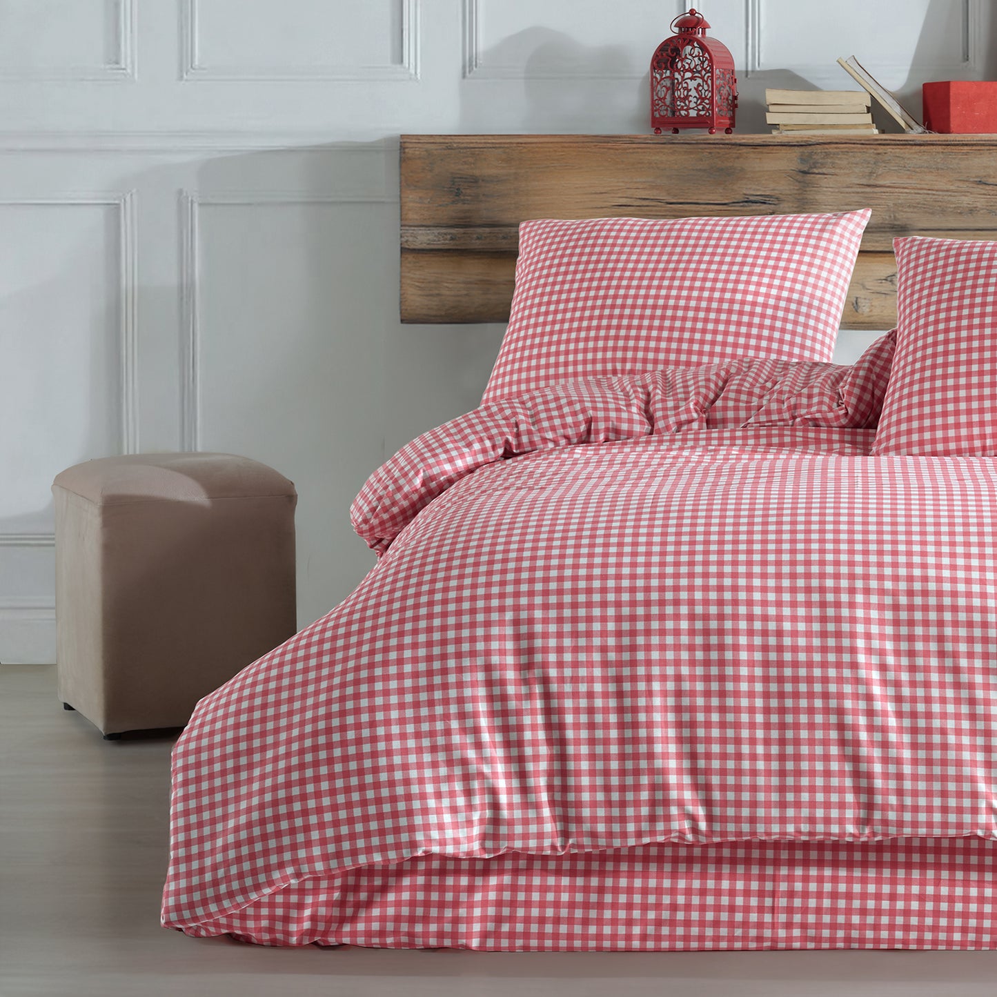 Mini Kare Pembe %100 Pamuk Ranforce Çift Kişilik Nevresim Takımı