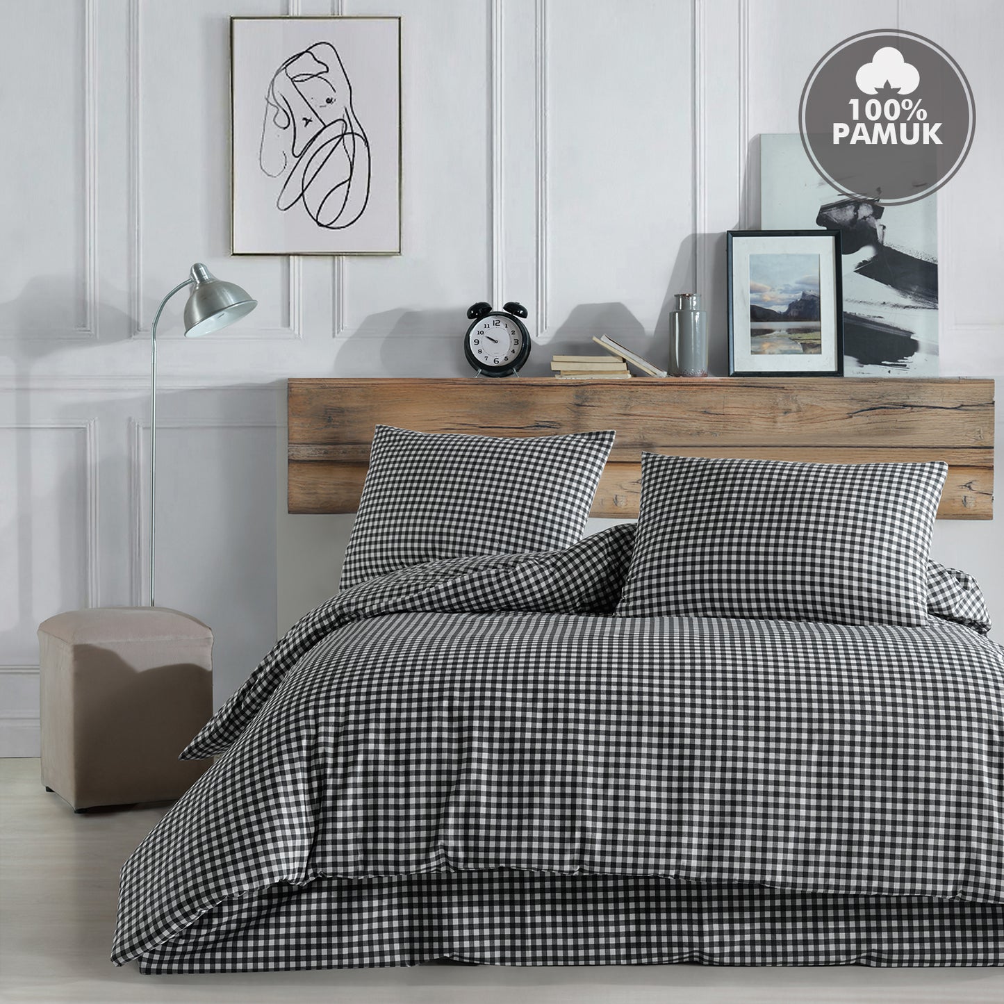 Mini Kare Siyah %100 Pamuk Ranforce Battal Boy Nevresim Takımı