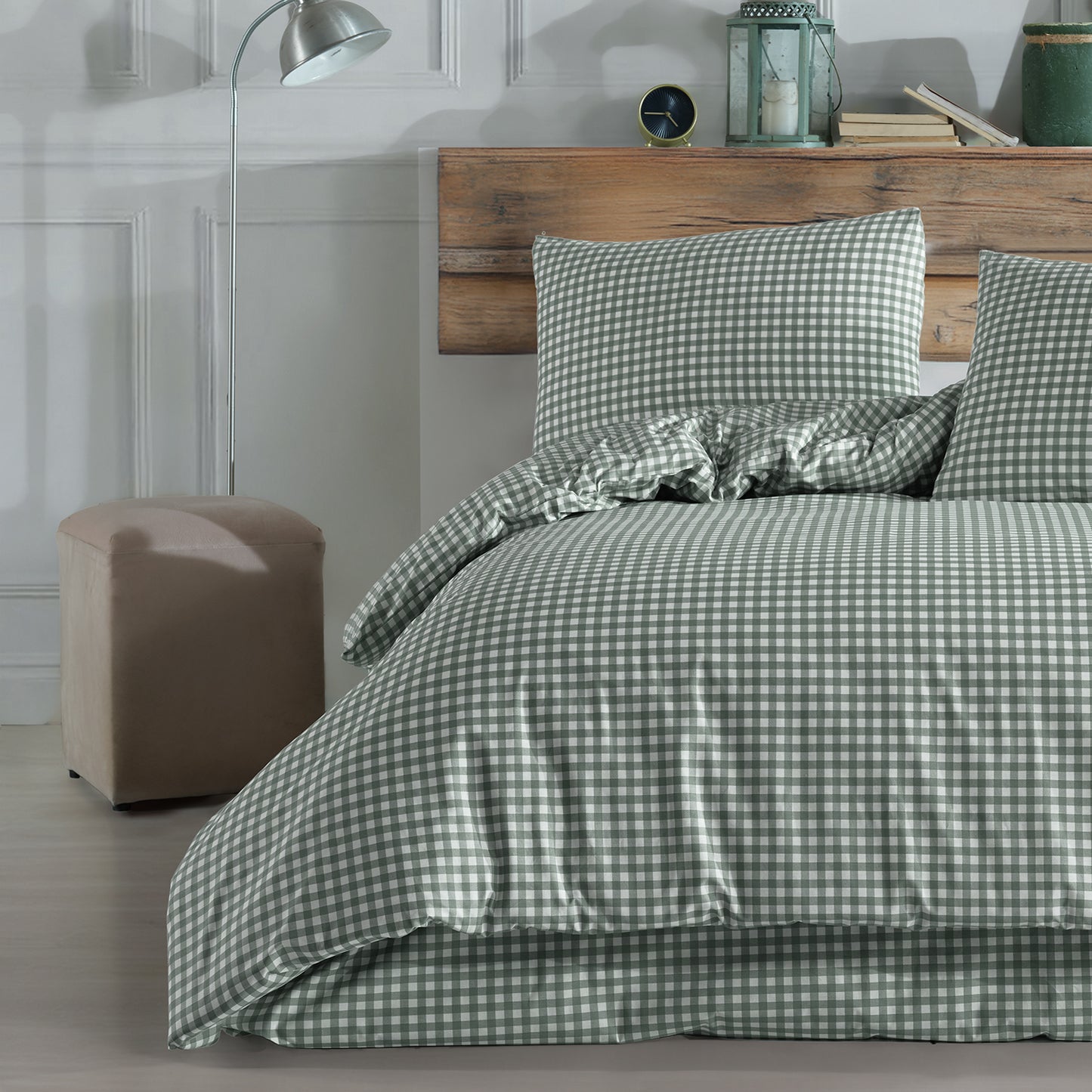 Mini Kare Yeşil %100 Pamuk Ranforce Battal Boy Nevresim Takımı