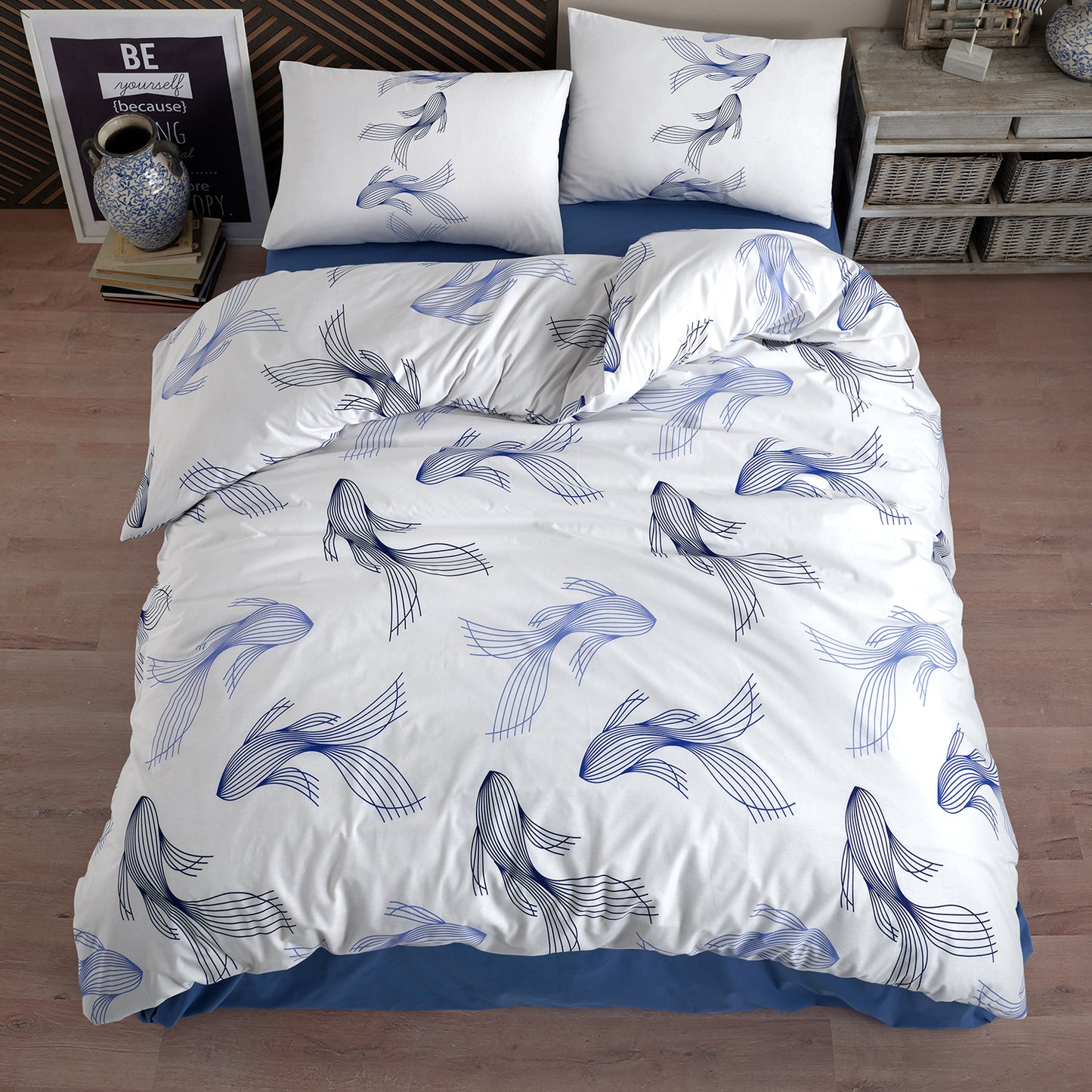 Barbella Mavi %100 Pamuk Ranforce Çift Kişilik Nevresim Takımı