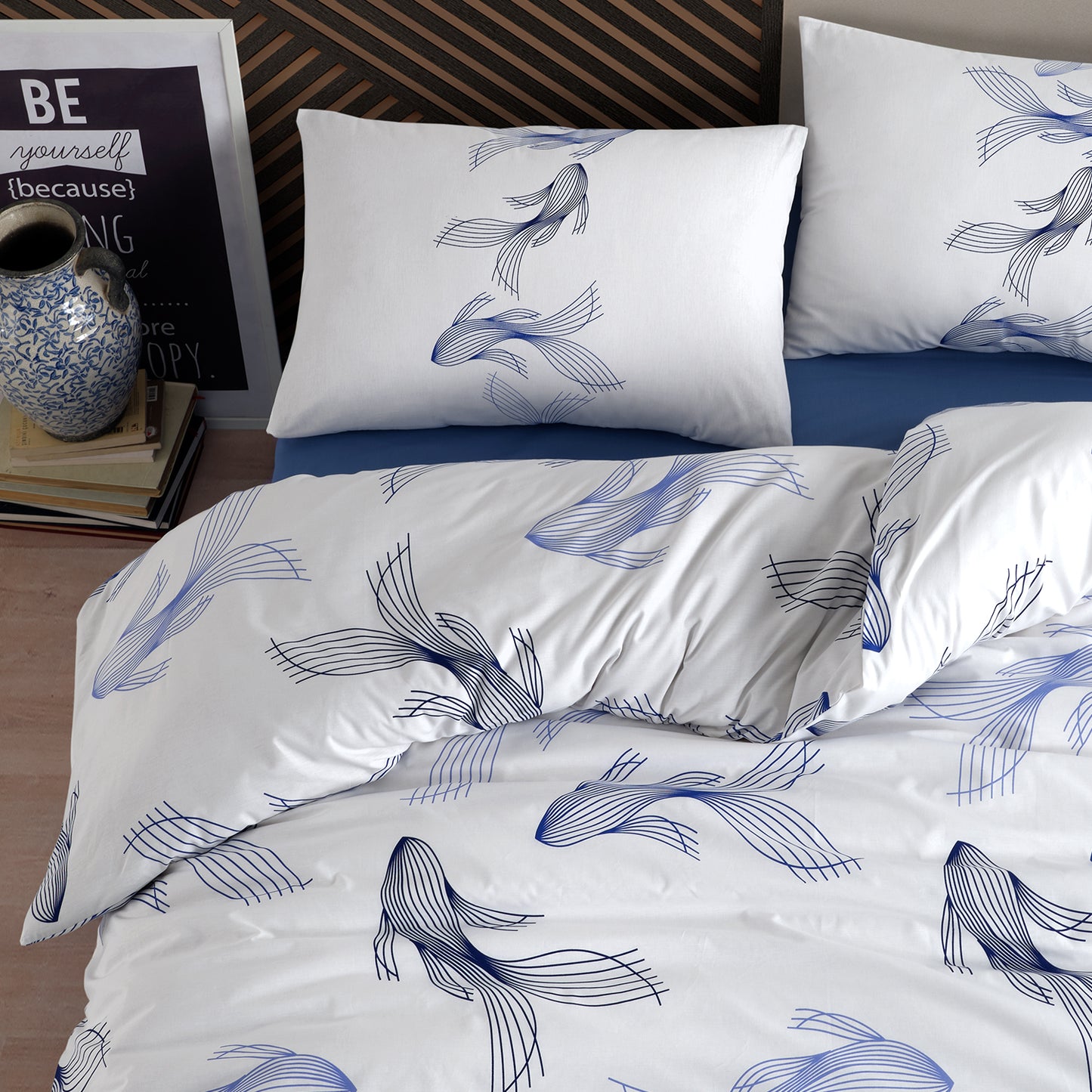 Barbella Mavi %100 Pamuk Ranforce Çift Kişilik Nevresim Takımı