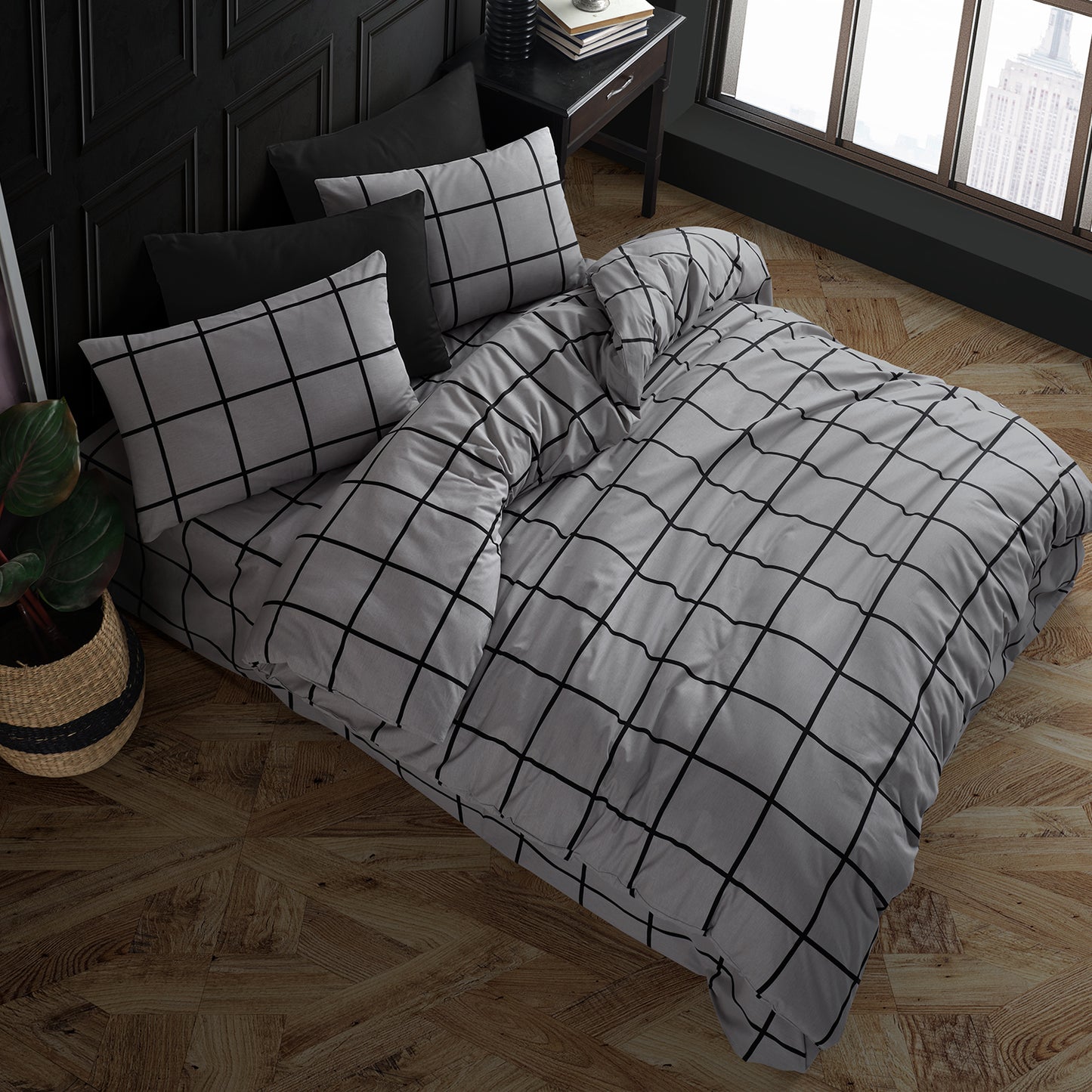 Karo Gri %100 Pamuk Ranforce Battal Boy Nevresim Takımı