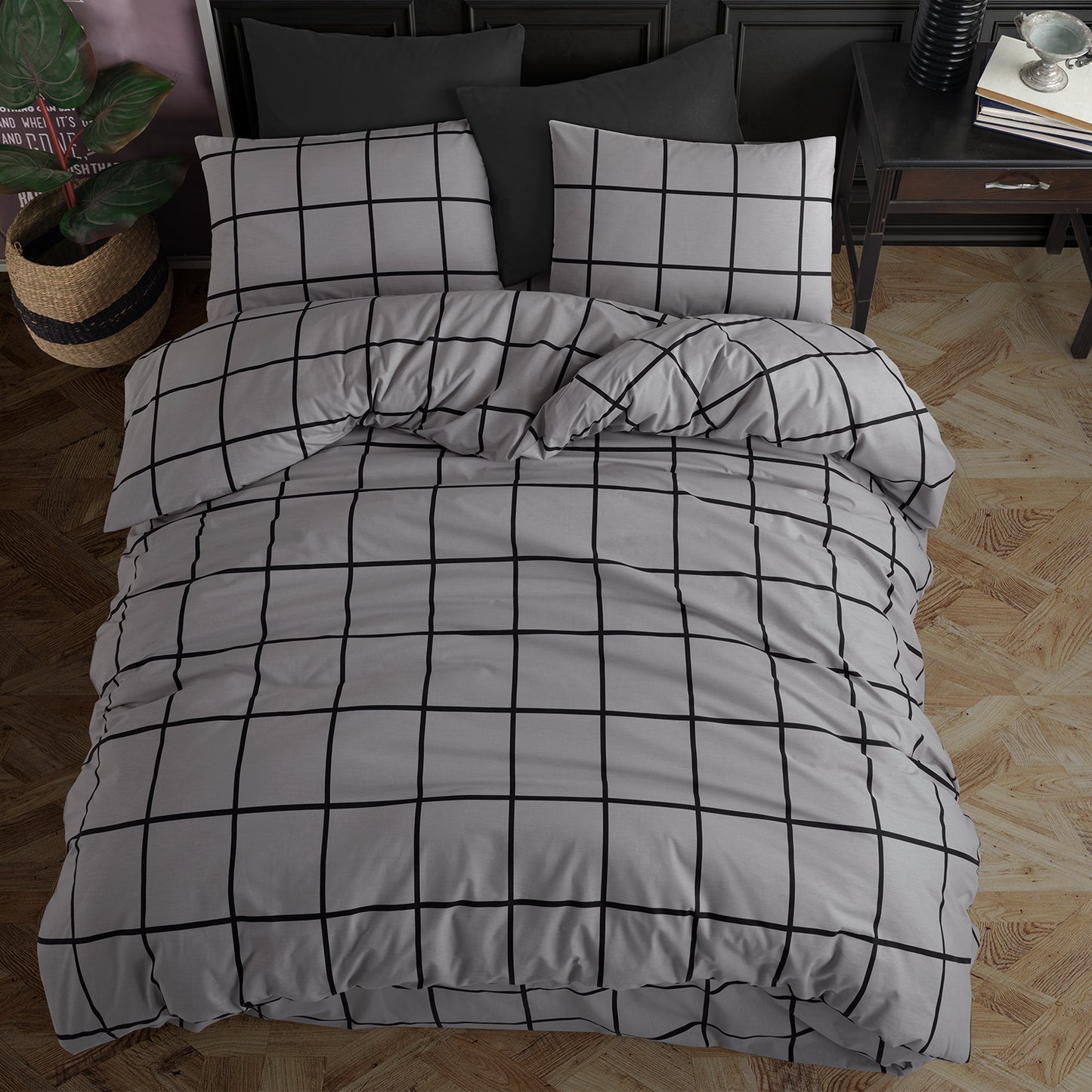 Karo Gri %100 Pamuk Ranforce Tek Kişilik Nevresim Takımı