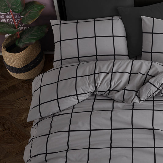 Karo Gri %100 Pamuk Ranforce Tek Kişilik Nevresim Takımı