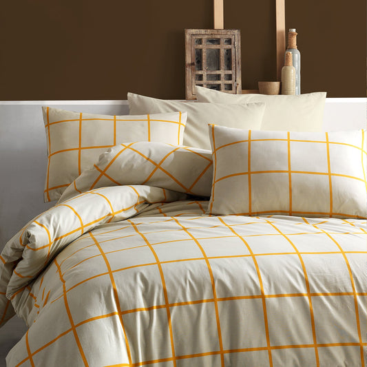 Karo Sarı %100 Pamuk Ranforce Battal Boy Nevresim Takımı