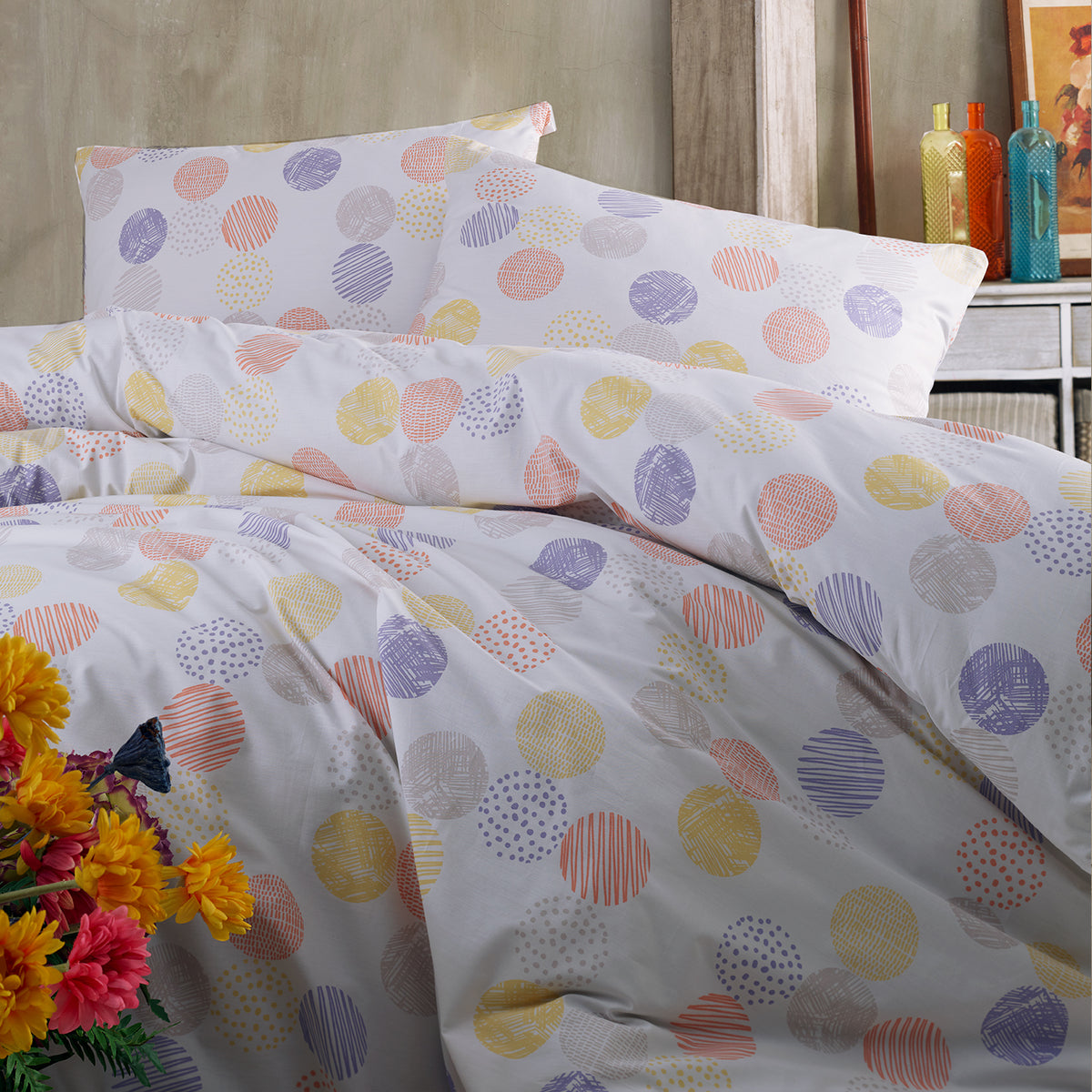 Pastil %100 Pamuk Percale Battal Boy Nevresim ve 2 Yastık Kılıfı