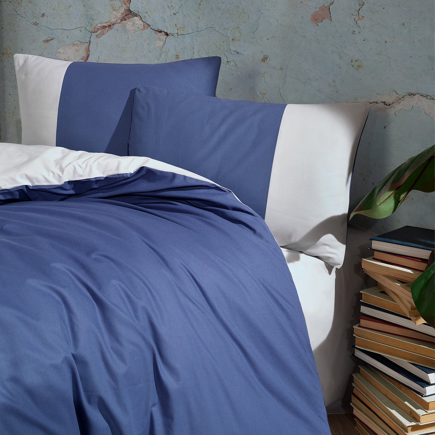 Plain Lacivert Gri %100 Pamuk Ranforce Çift Kişilik Çift Taraflı Nevresim Takımı