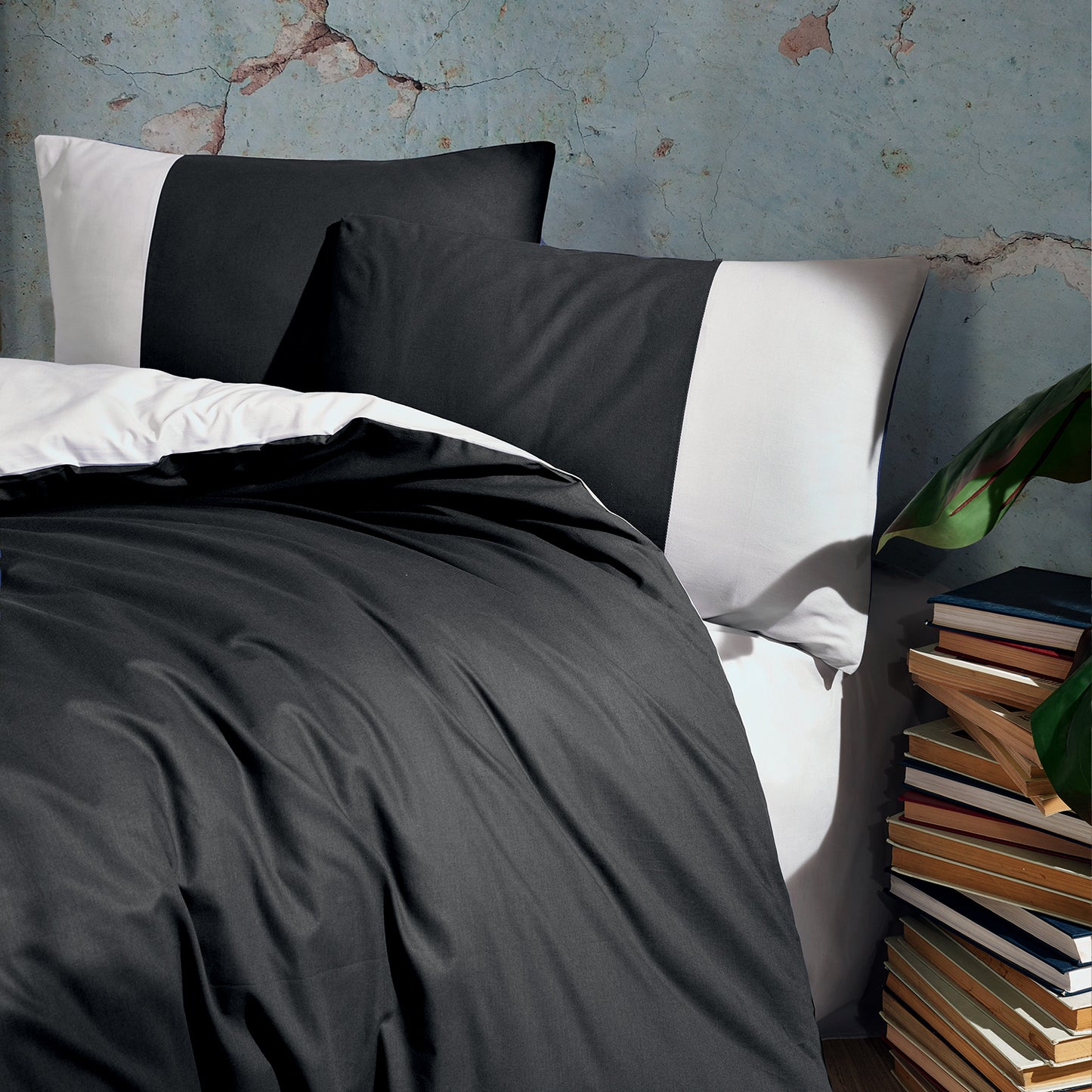 Plain Siyah Gri %100 Pamuk Ranforce Battal Boy Çift Taraflı Nevresim Takımı