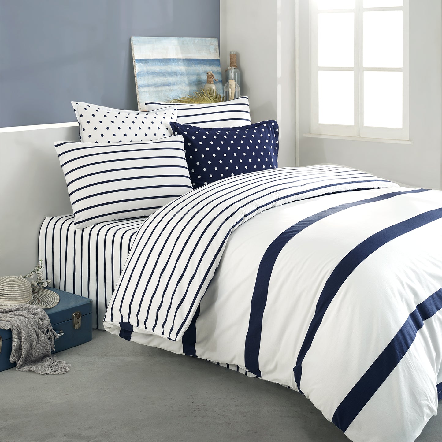 Simple Line Mavi %100 Pamuk Ranforce 2'li Yastık Kılıfı