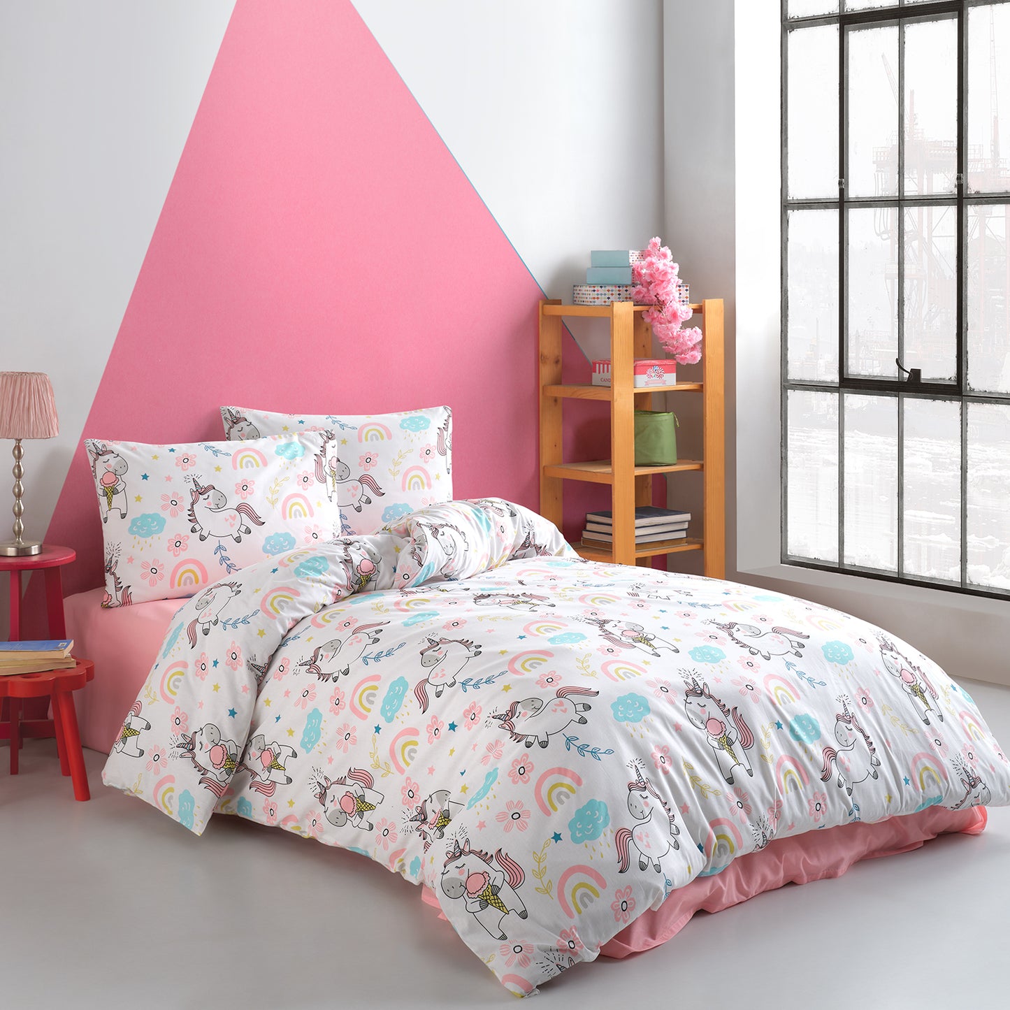 Unicorn %100 Pamuk Tek Kişilik Lastikli Çarşaflı Nevresim Takımı