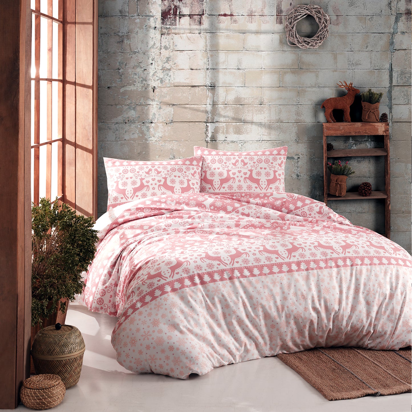 Xmas Rose Elch %100 Pamuk Ranforce 2'li Yastık Kılıfı