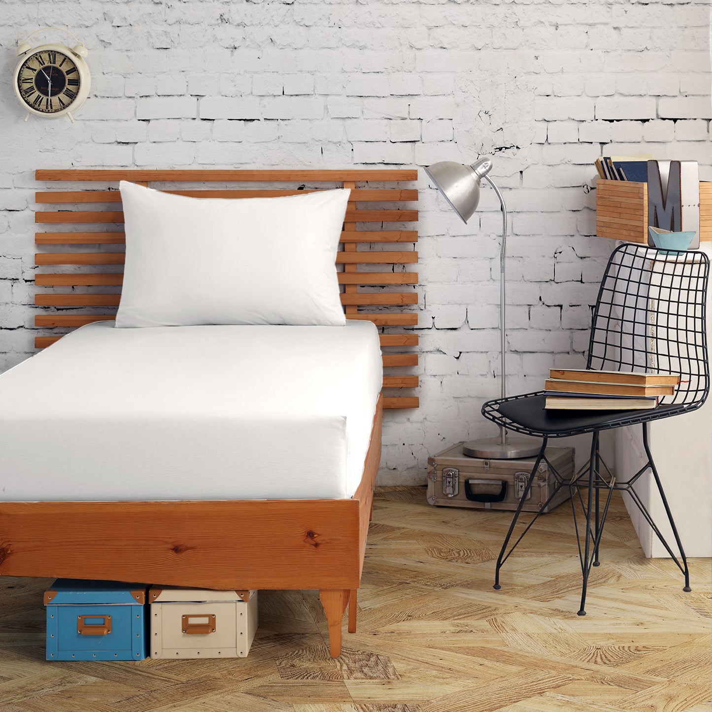 Beyaz %100 Pamuk Ranforce Tek Kişilik Lastikli Çarşaf Seti 120x200