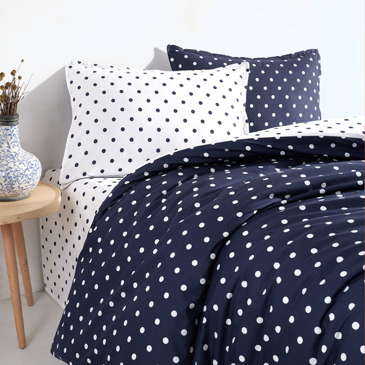 Dots Mavi %100 Pamuk Ranforce Tek Kişilik Çift Taraflı Nevresim Takımı