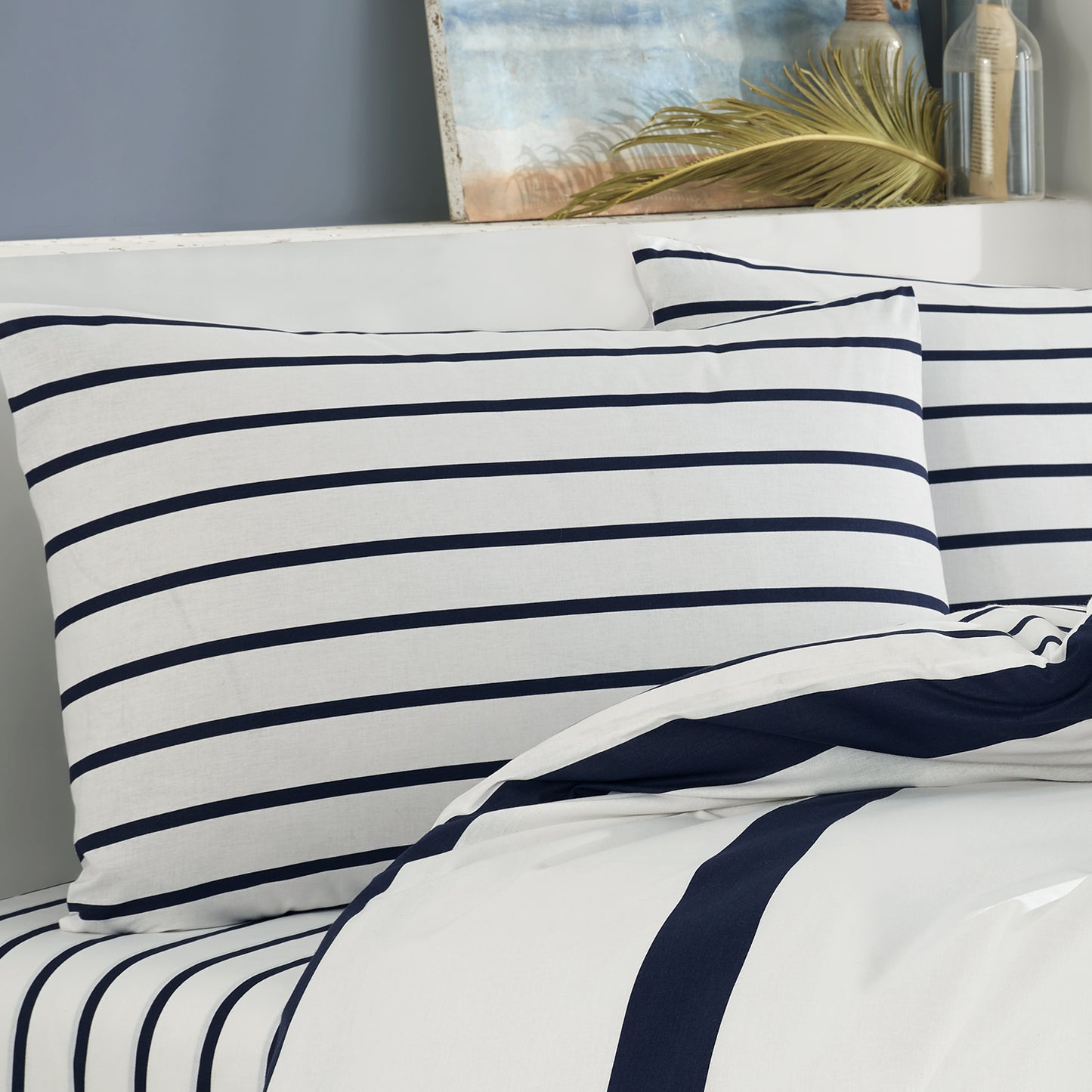 Simple Line Mavi %100 Pamuk Ranforce 2'li Yastık Kılıfı