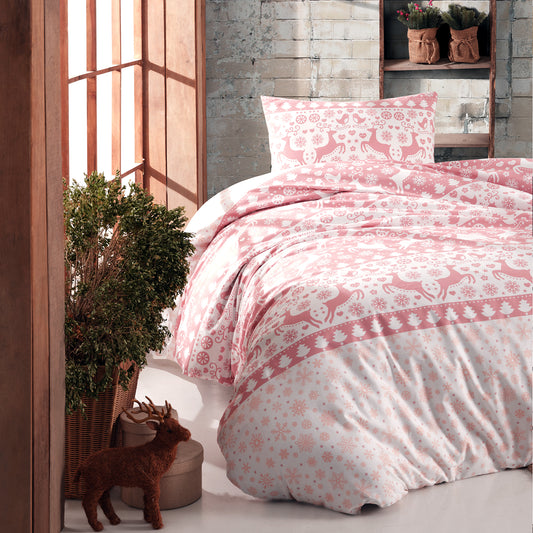 Xmas Rose Elch %100 Pamuk Ranforce Tek Kişilik Nevresim ve Yastık Kılıfı