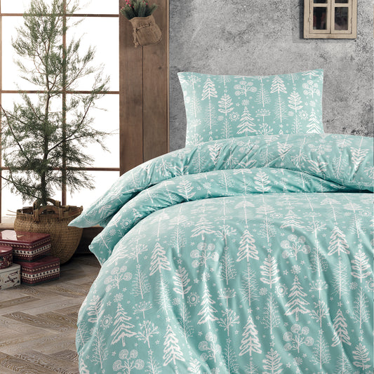 Xmas Trees Sky %100 Pamuk Ranforce Tek Kişilik Nevresim ve Yastık Kılıfı