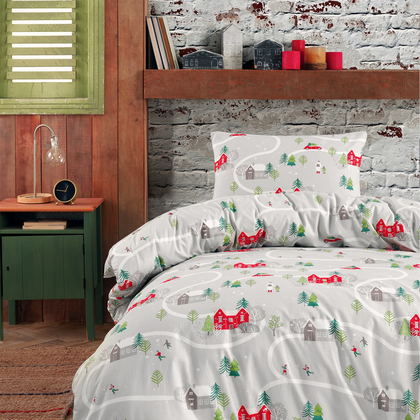 Xmas Winter Wonderland %100 Pamuk Ranforce Çift Kişilik Nevresim ve 2 Yastık Kılıfı