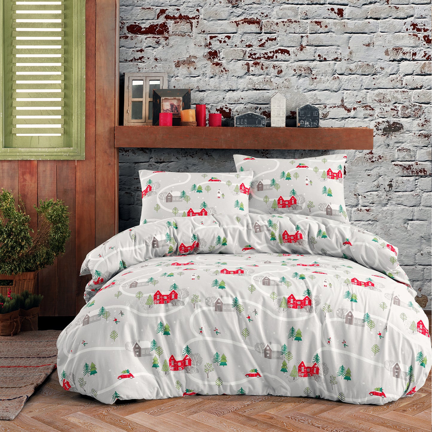 Xmas Winter Wonderland %100 Pamuk Ranforce 2'li Yastık Kılıfı
